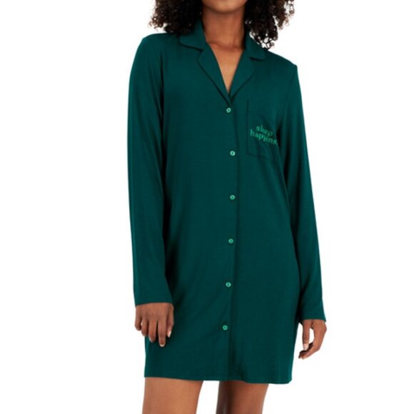 Jenni Notched-Collar Long-Sleeve Sleepshirt - Sleep Happens Green NWT XL - Picture 2 of 7